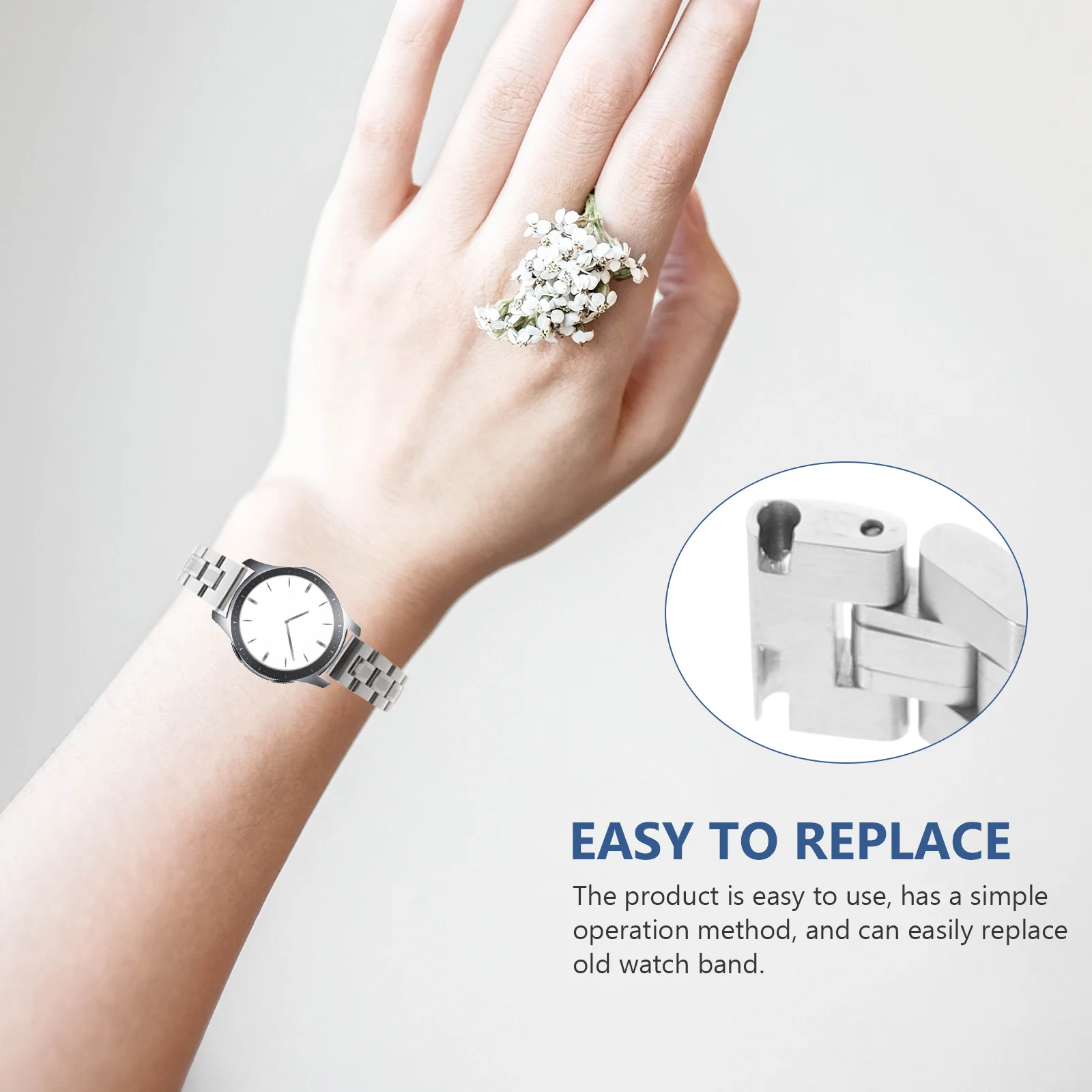 Silver Stainless Steel Watch Band Solid Durable Clasp Replacement Fashion Classic Wrist Strap Replacement Watch Band 
Silver Stainless Steel Watch Band Solid Durable Clasp Replacement Fashion Classic Wrist Strap Replacement Watch Band