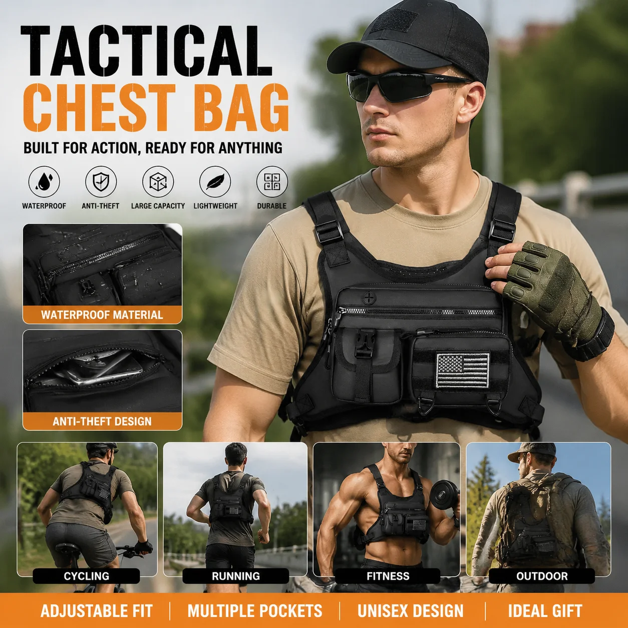 Outdoor Tactical Chest Bag Men's Vest EDC Waterproof Anti-Theft Chest Pack for Cycling Bags Running Front Chest Bag
Outdoor Tactical Chest Bag Men's Vest EDC Waterproof Anti-Theft Chest Pack for Cycling Bags Running Front Chest Bag