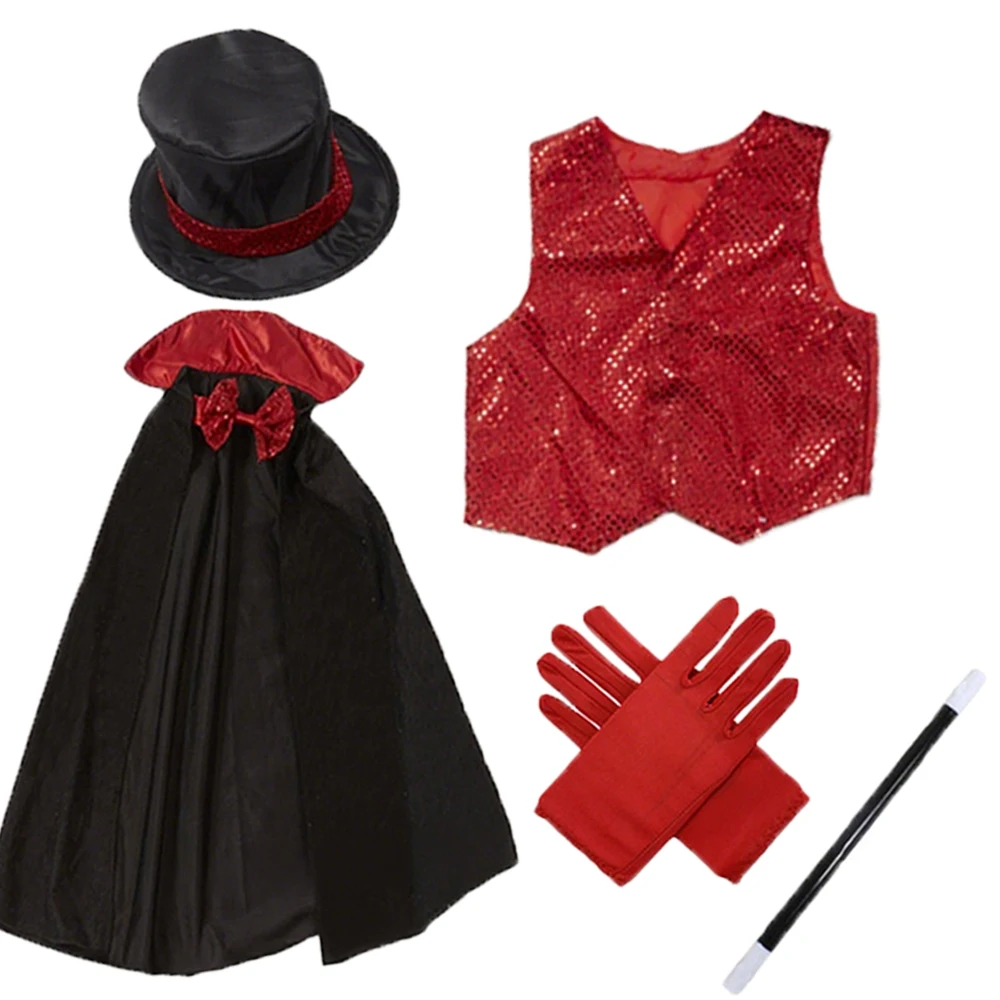 Magician Cosplay Costume Set Cloak Hat Waistcoat Gloves Magic Wand Children Halloween Stage Performance Costume Accessories Prop
Magician Cosplay Costume Set Cloak Hat Waistcoat Gloves Magic Wand Children Halloween Stage Performance Costume Accessories Prop
