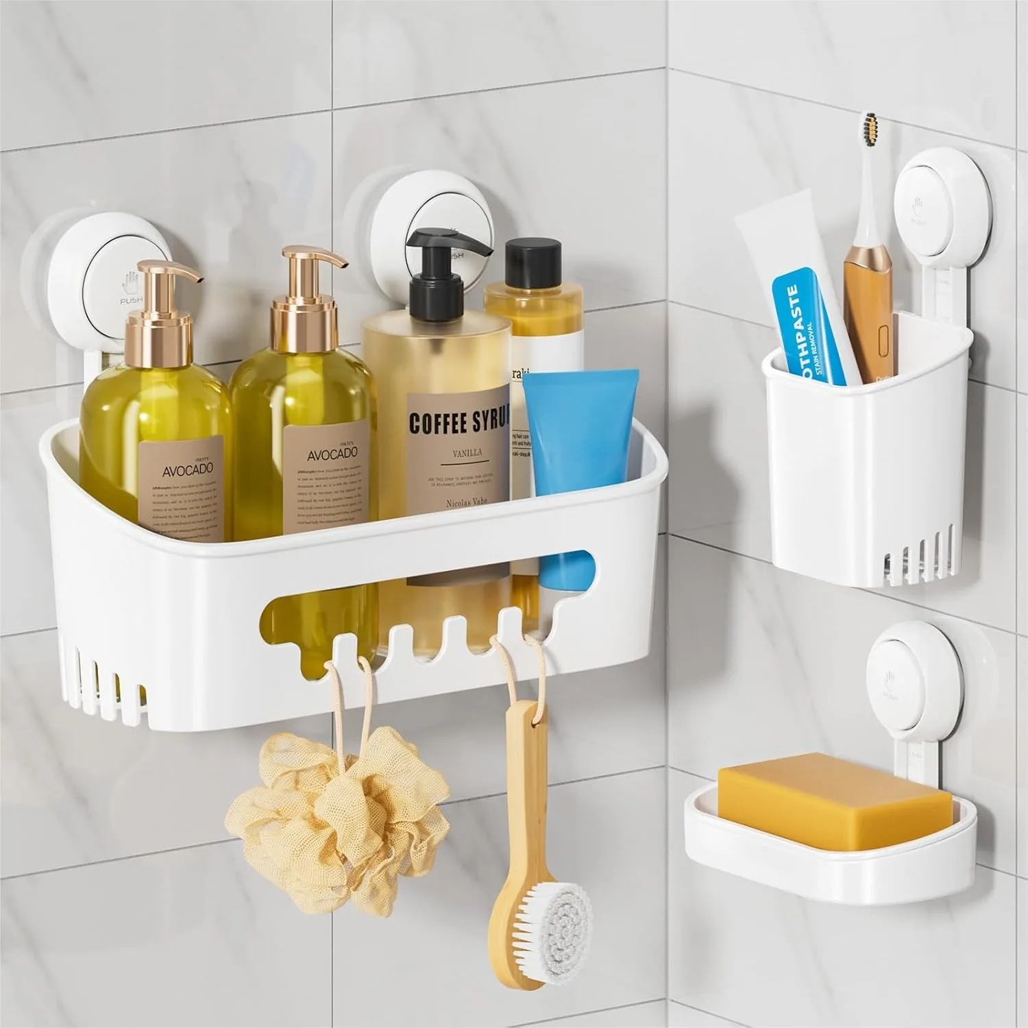 Shower Caddy Suction Cup Set with Soap Holder and Toothbrush Holder, No Drilling Bathroom Shelf Basket for Shower Organizer
Shower Caddy Suction Cup Set with Soap Holder and Toothbrush Holder, No Drilling Bathroom Shelf Basket for Shower Organizer