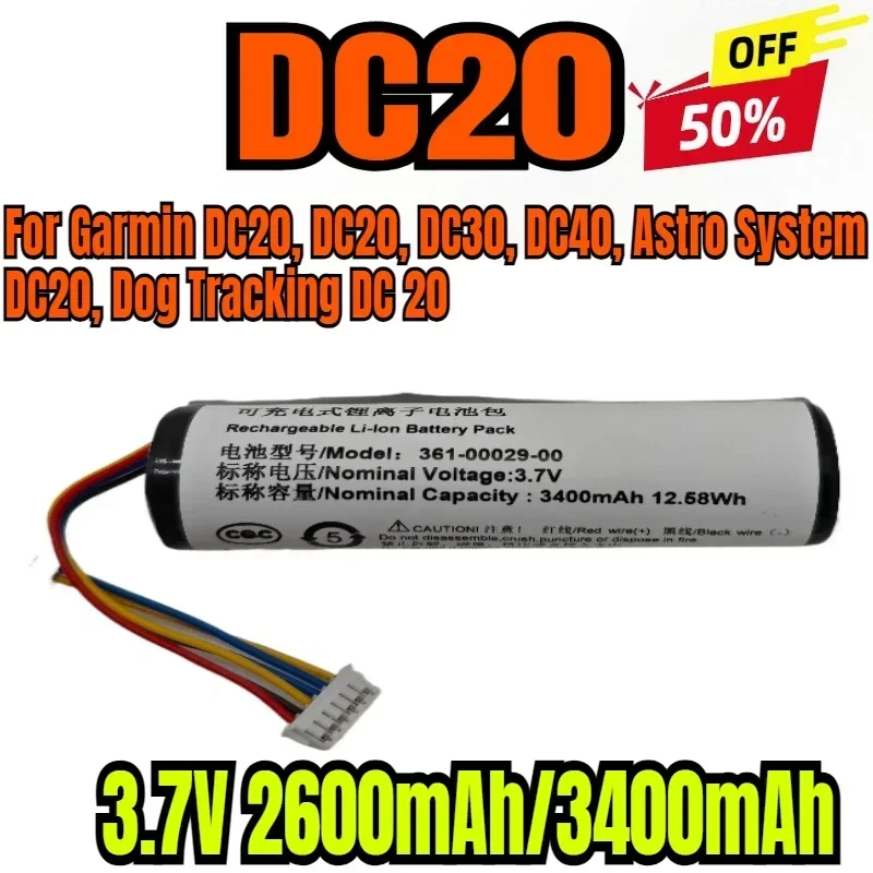 3.7V 2600mAh/3400mAh Dog Collar Battery for Garmin DC20, DC20, DC30, DC40, Astro System DC20, Dog Tracking DC 20
3.7V 2600mAh/3400mAh Dog Collar Battery for Garmin DC20, DC20, DC30, DC40, Astro System DC20, Dog Tracking DC 20