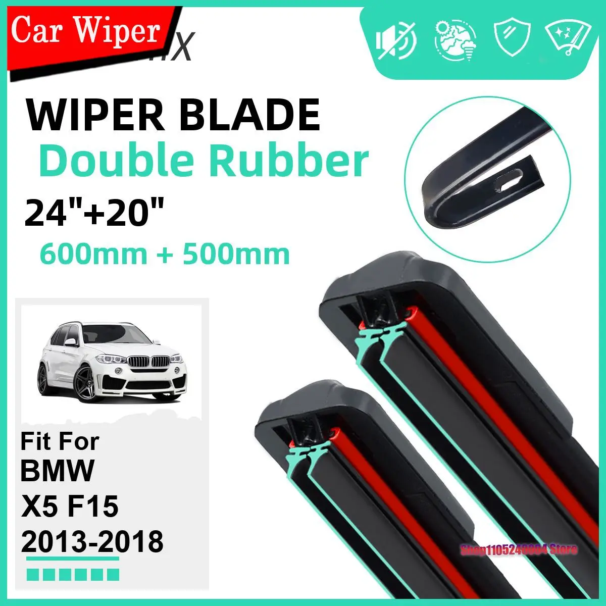 Front Windscreen Double Rubber Wiper Blades Replacement Parts For BMW X5 F15 2015-2018
Front Windscreen Double Rubber Wiper Blades Replacement Parts For BMW X5 F15 2015-2018
