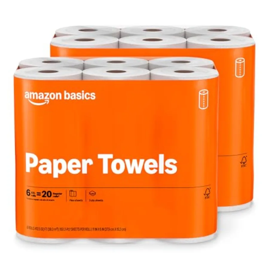 Amazon Basics 2-Ply Flex-Sheets Paper Towels 12 Basics Rolls = 40 Regular Rolls Everyday Value with 150 Sheets per Roll Packagi
Amazon Basics 2-Ply Flex-Sheets Paper Towels 12 Basics Rolls = 40 Regular Rolls Everyday Value with 150 Sheets per Roll Packagi