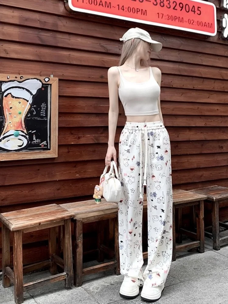 Summer Thin Ice Silk Cartoon Pants Women's Casual Wide Leg Sleepwear Floral Print Commute Style High Waist Long Pants
Summer Thin Ice Silk Cartoon Pants Women's Casual Wide Leg Sleepwear Floral Print Commute Style High Waist Long Pants