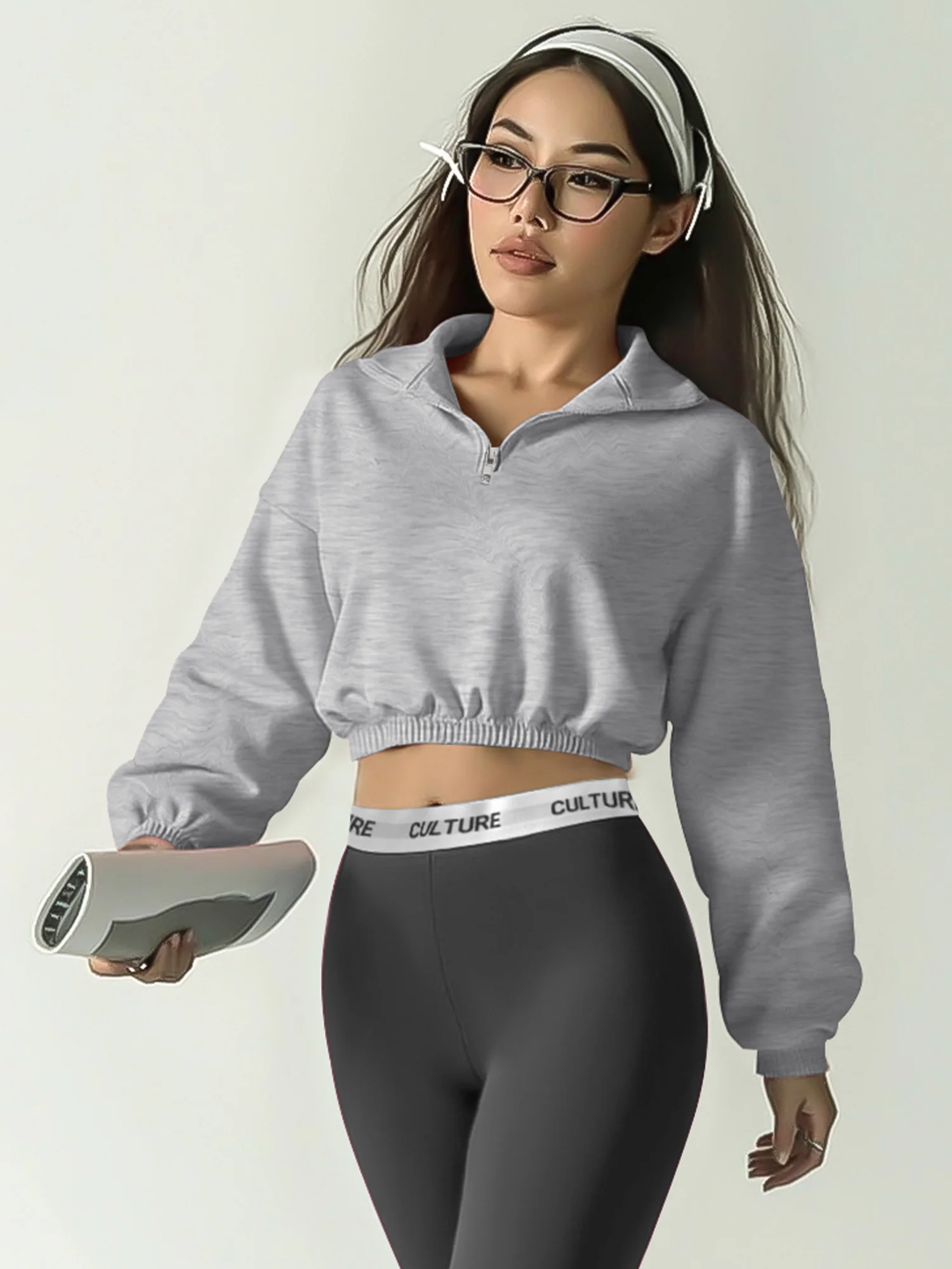 Comfortable Half-Zip Cropped Sweatshirt Women, Stand Collar Long Sleeve Pullover, Elastic Waist Daily Streetwear
Comfortable Half-Zip Cropped Sweatshirt Women, Stand Collar Long Sleeve Pullover, Elastic Waist Daily Streetwear