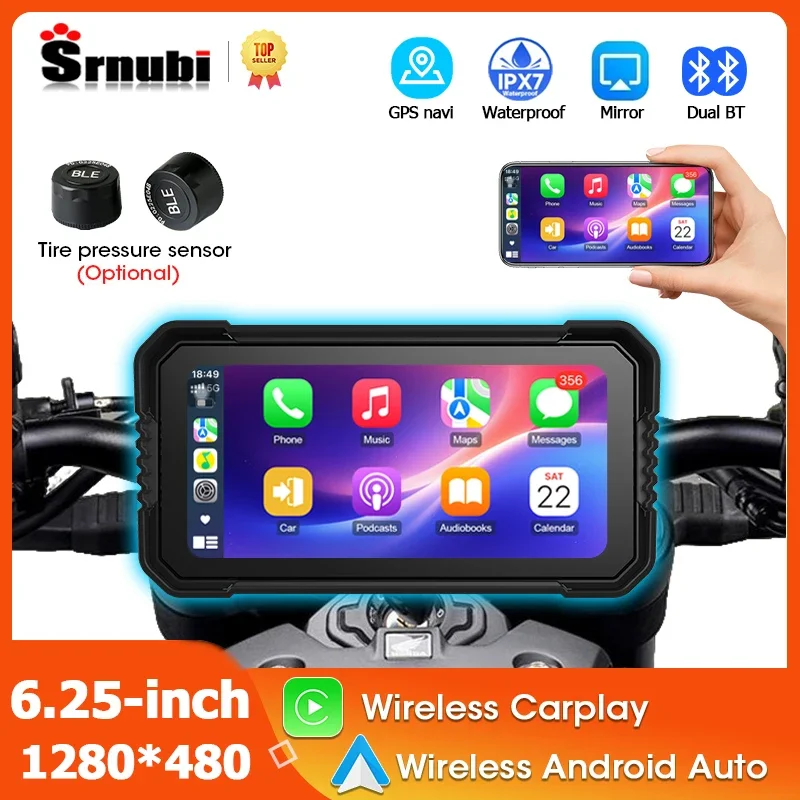 Srnubi 6.25" Carplay Screen for Motorcycle Navigation GPS Waterproof Bluetooth Wireless Android Auto Moto Radio with Moto TPMS
Srnubi 6.25" Carplay Screen for Motorcycle Navigation GPS Waterproof Bluetooth Wireless Android Auto Moto Radio with Moto TPMS