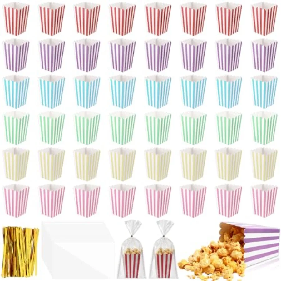 Sets Mini Popcorn Boxes and Clear Treat Bag Set Pastel Stripes Snack Buckets with Clear Cellophane Bag and Gold Wire Paper Popc
Sets Mini Popcorn Boxes and Clear Treat Bag Set Pastel Stripes Snack Buckets with Clear Cellophane Bag and Gold Wire Paper Popc