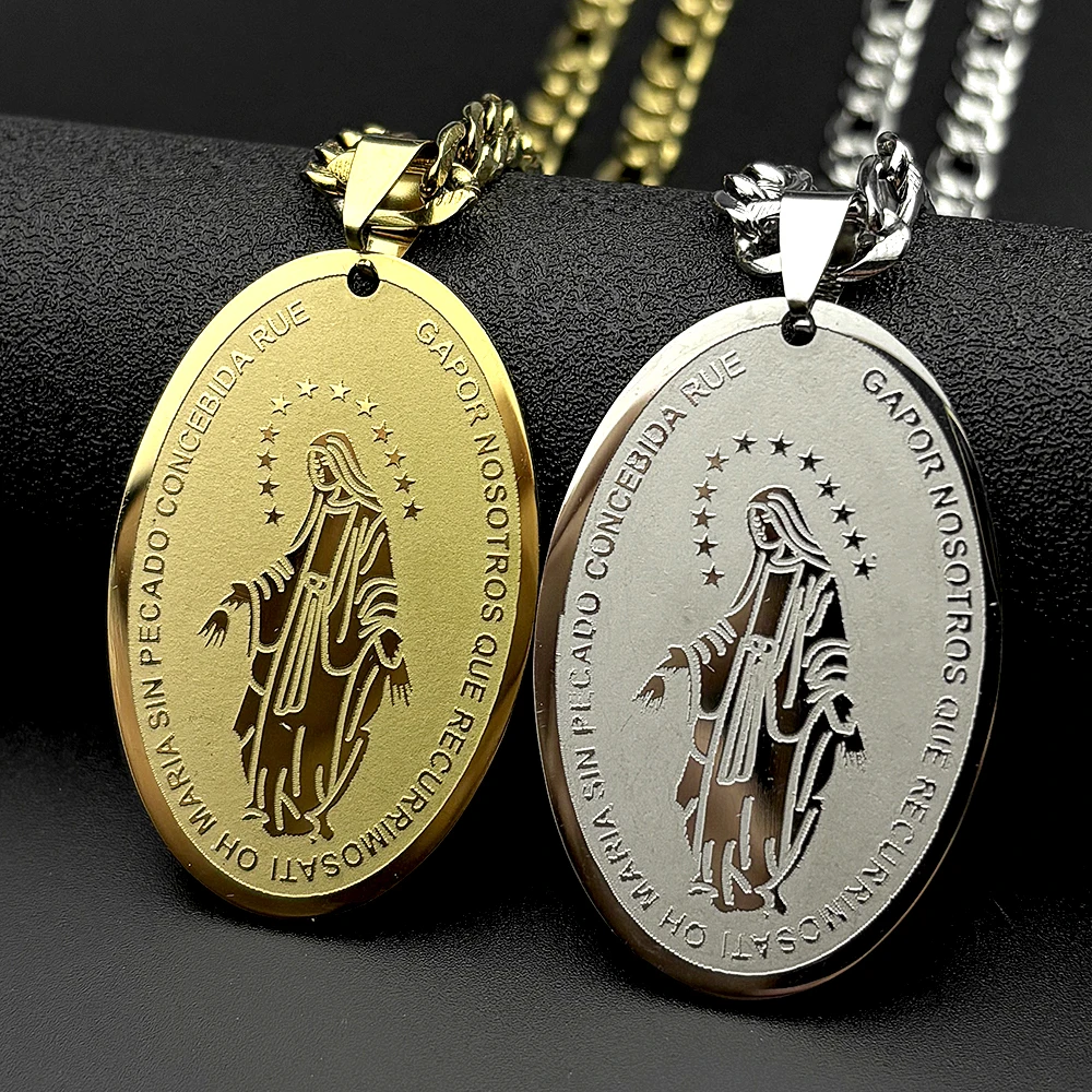 Catholic Spanish Prayer Our Lady of Guadalupe Oval Necklace for Women Men Stainless Steel Gold Color Virgin Mary Chain Jewelry
Catholic Spanish Prayer Our Lady of Guadalupe Oval Necklace for Women Men Stainless Steel Gold Color Virgin Mary Chain Jewelry