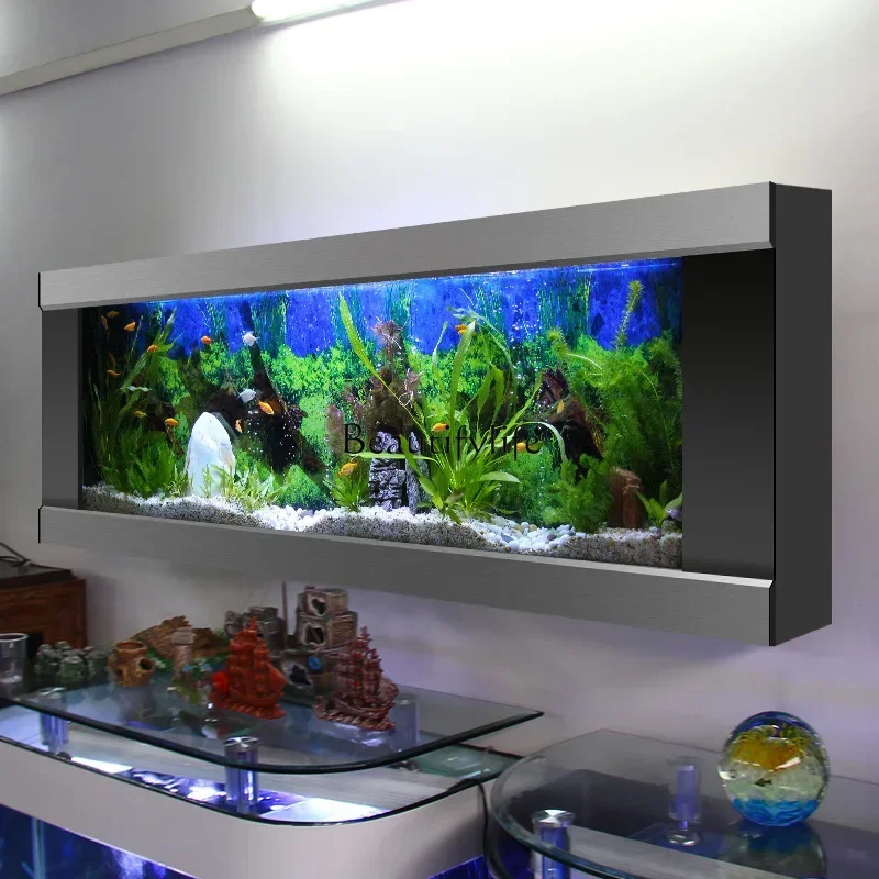 LJY*Brushed aluminum alloy wall-mounted glass goldfish tank 
LJY*Brushed aluminum alloy wall-mounted glass goldfish tank