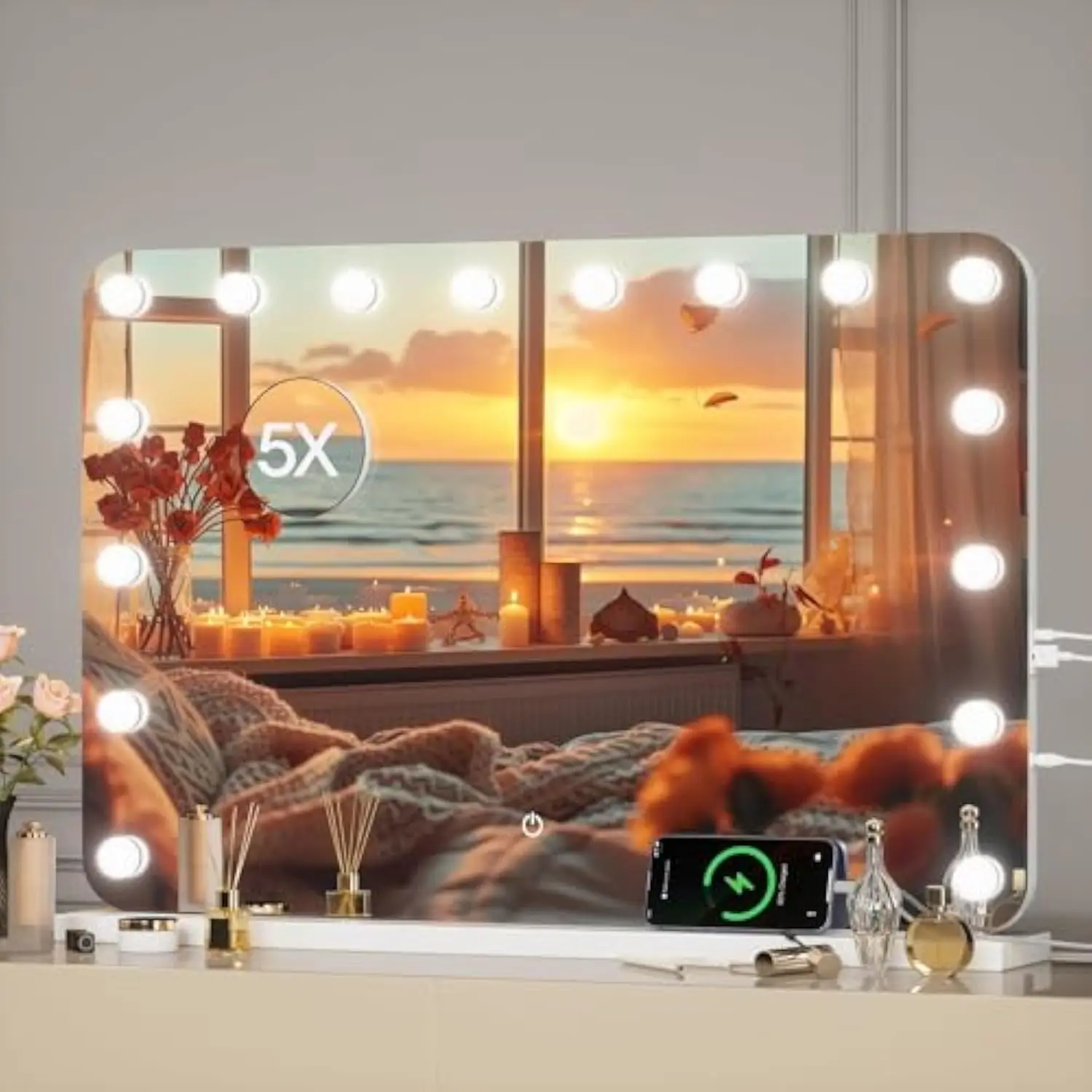 36''X24'' Hollywood Vanity Mirror with Lights, Lighted Makeup Mirror with 16 Dimmable LED Bulbs, 3 Color Lighting Modes & Stepl
36''X24'' Hollywood Vanity Mirror with Lights, Lighted Makeup Mirror with 16 Dimmable LED Bulbs, 3 Color Lighting Modes & Stepl
