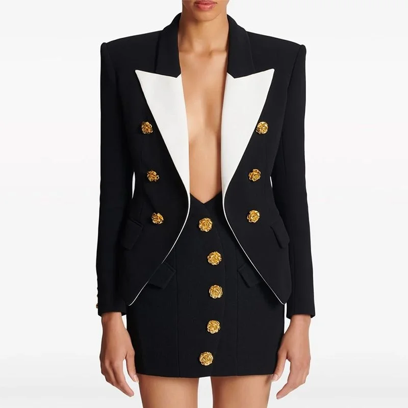 Slim Fit Metal Rose Buckle Jacket Celebrity Fashion Color Block Suit Jacket Long Sleeve Dark Color Button Pure Color Pattern
Slim Fit Metal Rose Buckle Jacket Celebrity Fashion Color Block Suit Jacket Long Sleeve Dark Color Button Pure Color Pattern