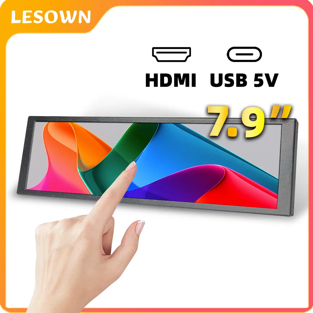 LESOWN Portable Elongated Display Monitor 7.9 8.8 Inch 400x1280 Bar Screen Small Secondary Monitor for Laptop PC Raspberry Pi