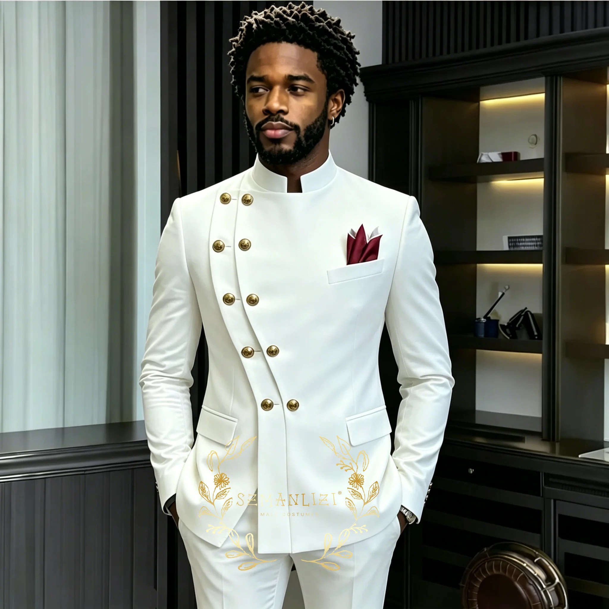 Fashion Double Breasted Costume Navy Blue Formal Groom Tuxedos Stand Collar Men Suits For Wedding 2 Pieces Best Man Blazer+Pant
Fashion Double Breasted Costume Navy Blue Formal Groom Tuxedos Stand Collar Men Suits For Wedding 2 Pieces Best Man Blazer+Pant