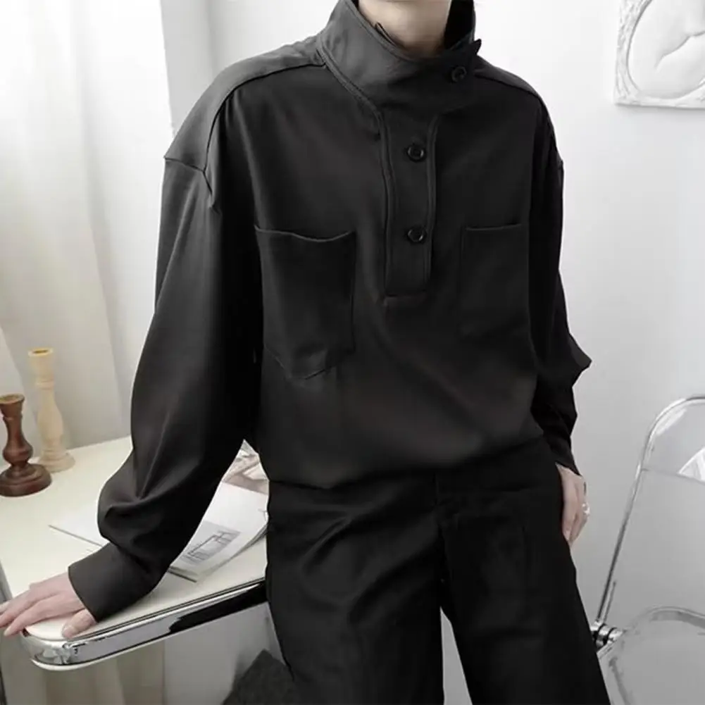 Men Shirt Half-High Collar Buttons Half Closure Long Sleeve Shirt Solid Color Loose Fit Pullover Tops High Collar Men Shirts
Men Shirt Half-High Collar Buttons Half Closure Long Sleeve Shirt Solid Color Loose Fit Pullover Tops High Collar Men Shirts