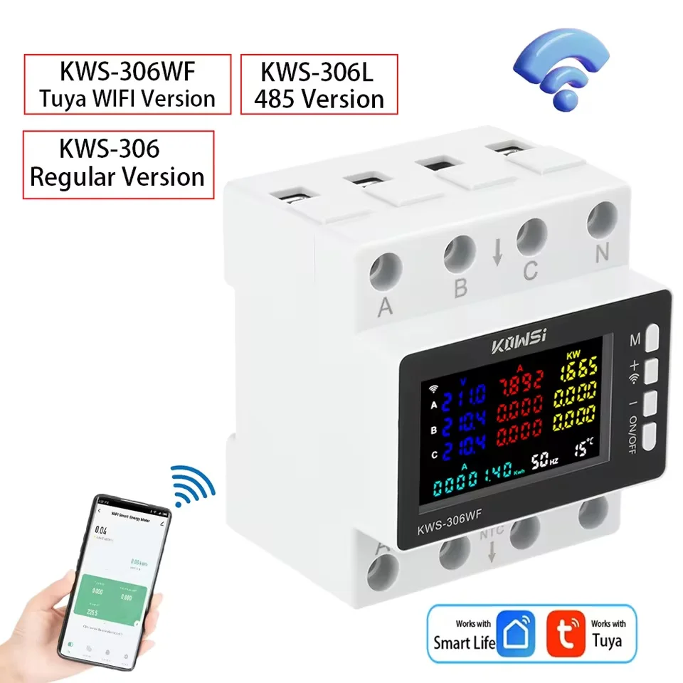 Wifi Power Energy Meter AC Monitor AC 85-290V 80A 3 Phase 4-wire DIN Rail Over Under Voltage Protector Electricity Meter
Wifi Power Energy Meter AC Monitor AC 85-290V 80A 3 Phase 4-wire DIN Rail Over Under Voltage Protector Electricity Meter