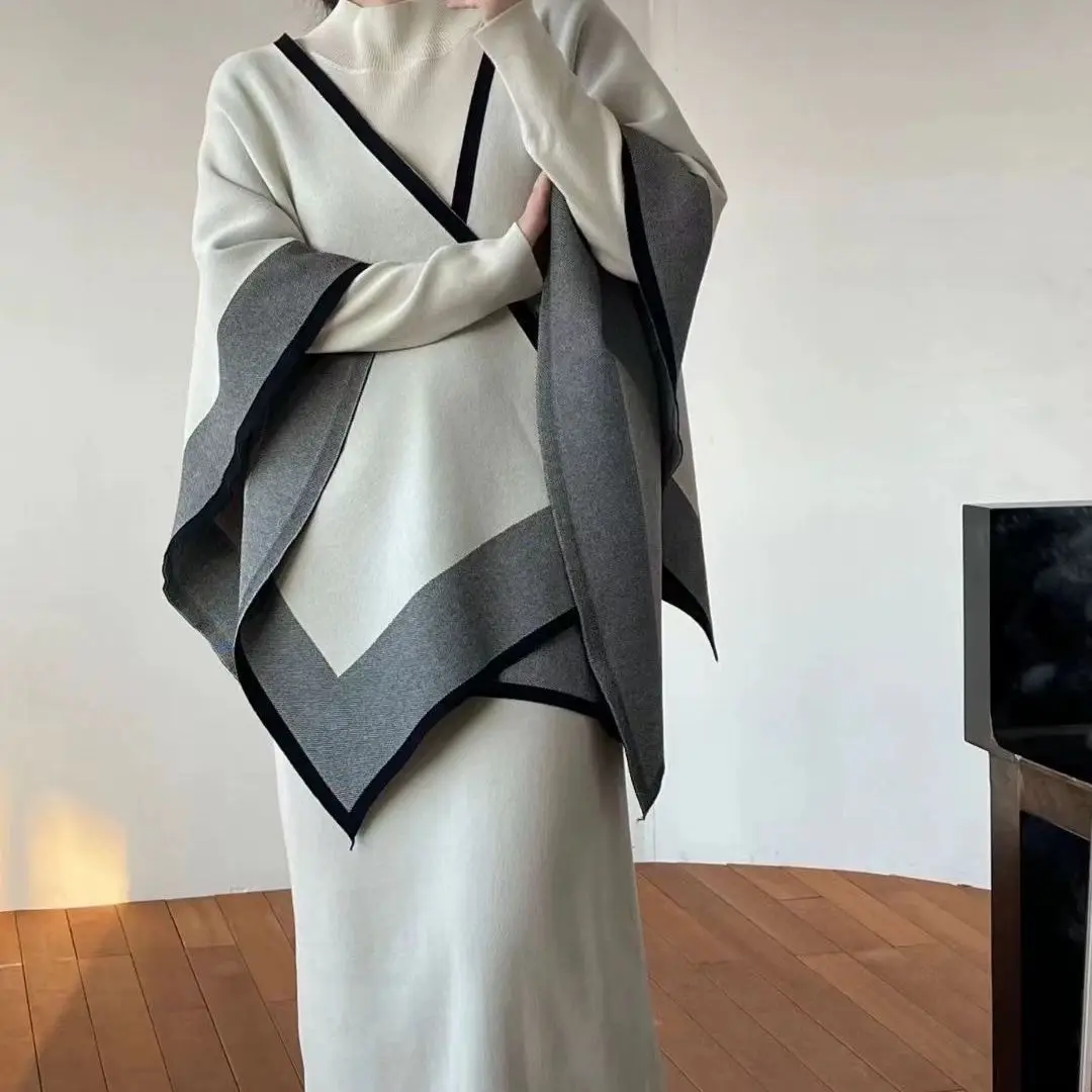 2-Piece Dress Set for Women, Knitted Outfits, Casual Skirt, Contrast Cloak, Shawl, Autumn, Winter, New, 2024
2-Piece Dress Set for Women, Knitted Outfits, Casual Skirt, Contrast Cloak, Shawl, Autumn, Winter, New, 2024