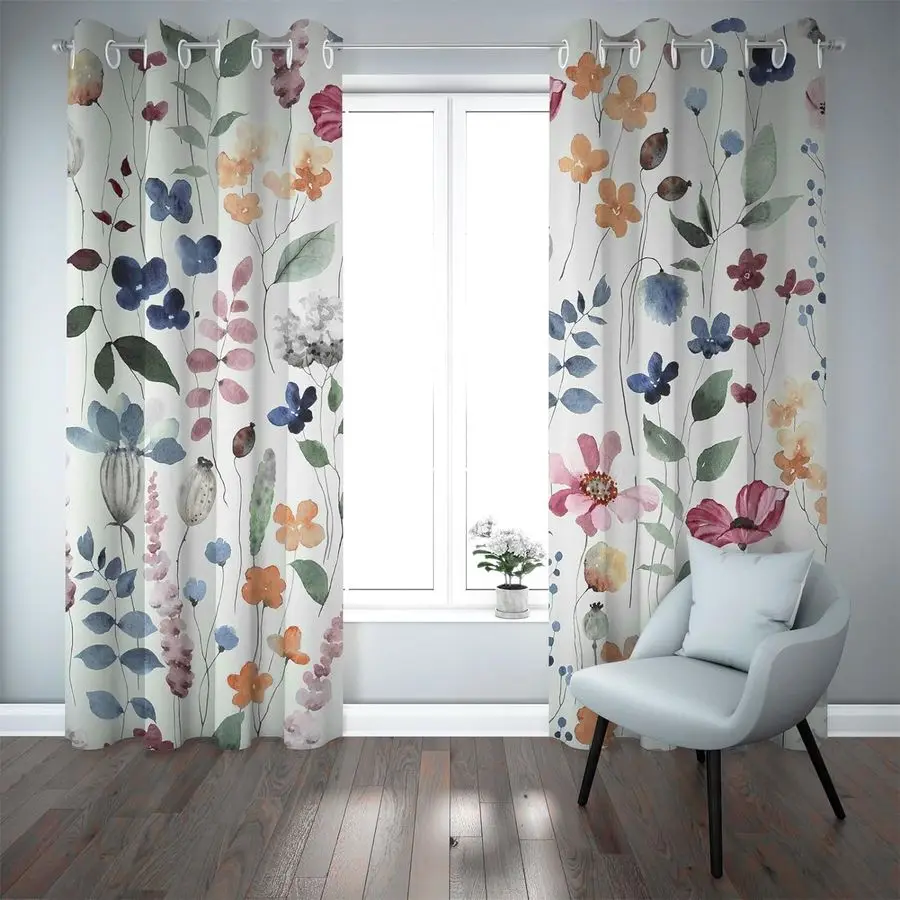 Blackout Curtains 84 in Long 2 Panels, Wild Blue Beige and Purple Flower Leaves Print Thermal Insulated Darkening Curtains Colof
Blackout Curtains 84 in Long 2 Panels, Wild Blue Beige and Purple Flower Leaves Print Thermal Insulated Darkening Curtains Colof