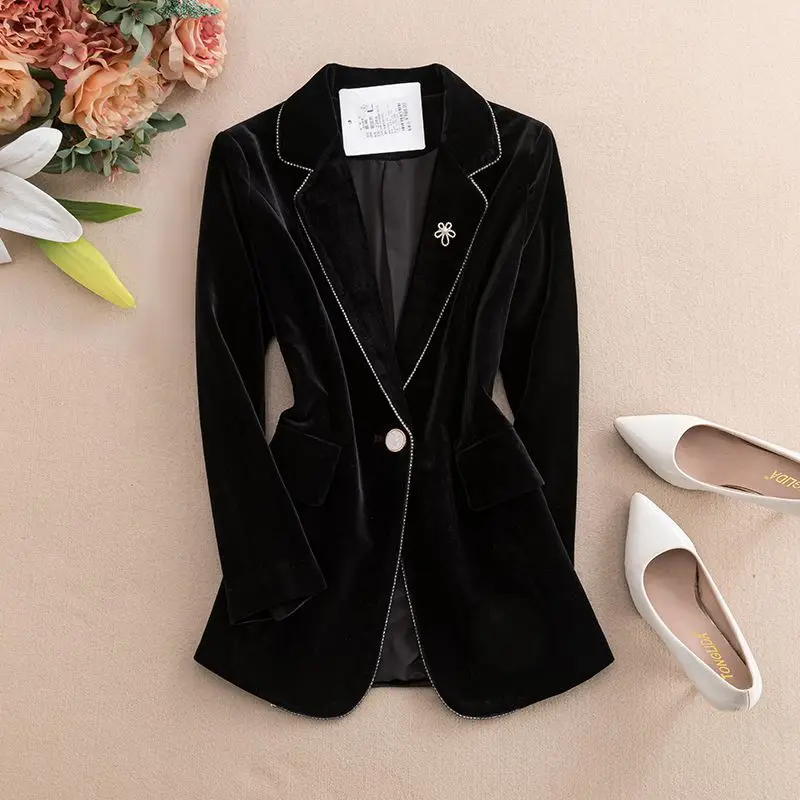 Spring Autumn Long Sve Beaded Gold Velvet Women's Jaet Midi Length One Button Velvet Suit Two Piece Set Commute Sle Pu...
Spring Autumn Long Sve Beaded Gold Velvet Women's Jaet Midi Length One Button Velvet Suit Two Piece Set Commute Sle Pu...