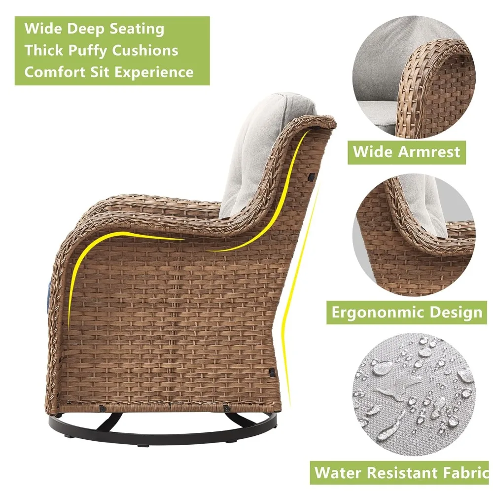 Patio Furniture Swivel Chairs Set - 5 Piece Rattan Wicker Outdoor Sectional Conversation Sets with 2 Swivel Rocking, Customized