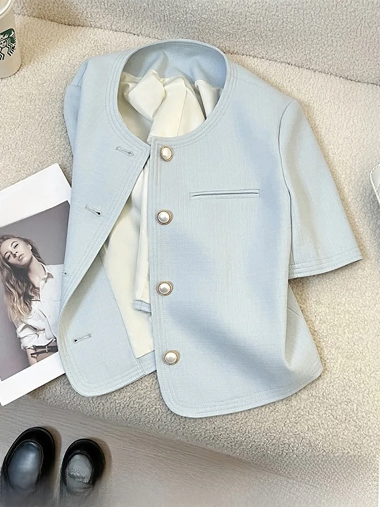 Синий костюм ort Sve Jaet, женский летний модный облегающий легкий топ, верхняя одежда для поездок на работу, круглая пуговица
Синий костюм ort Sve Jaet, женский летний модный облегающий легкий топ, верхняя одежда для поездок на работу, круглая пуговица