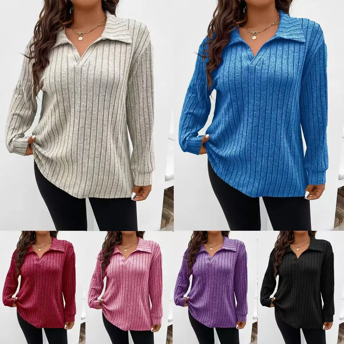 Ladies Long Sleeve Shirts Blouses Tops Autumn Winter Loose Casual Female Women Strip V-Neck T-Shirts Sweatshirt Pullover Tops
Ladies Long Sleeve Shirts Blouses Tops Autumn Winter Loose Casual Female Women Strip V-Neck T-Shirts Sweatshirt Pullover Tops