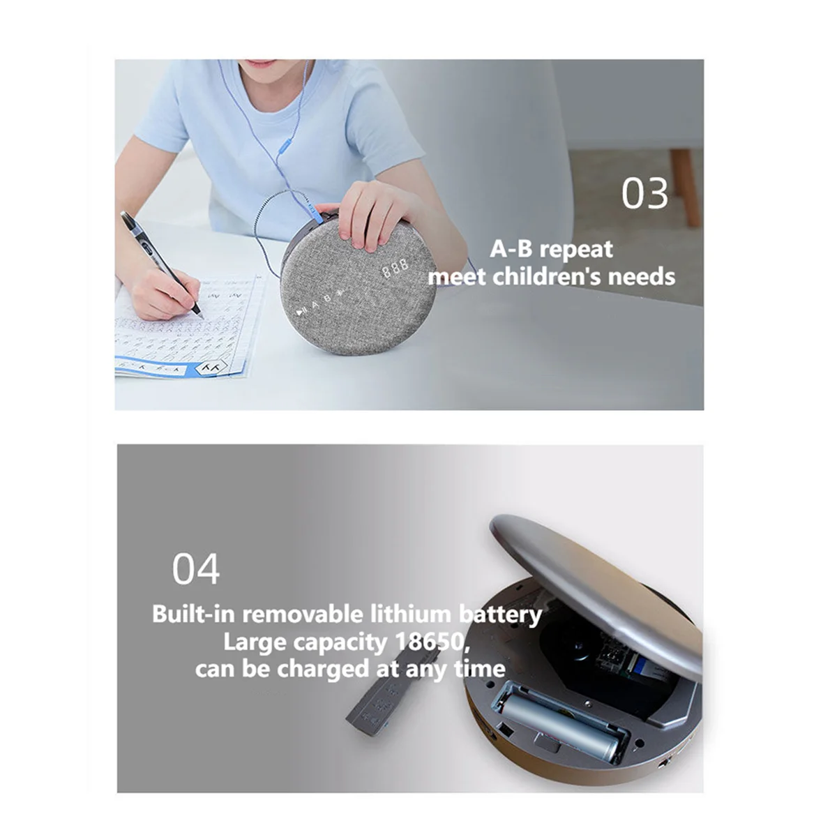 CD Player Multifunctional DVD/VCD Player Wireless Bluetooth USB Reading Player Built-in Speaker Rechargeable Audio Player-Grey
CD Player Multifunctional DVD/VCD Player Wireless Bluetooth USB Reading Player Built-in Speaker Rechargeable Audio Player-Grey