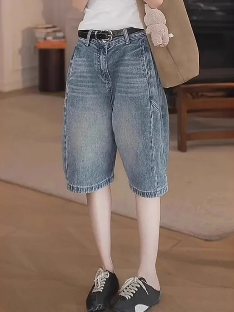 Retro Washed High Waist Thin Denim Five-Point Pants Women Summer Loose Slimming Wide Leg Five-Point Pants Casual Style Jeans
Retro Washed High Waist Thin Denim Five-Point Pants Women Summer Loose Slimming Wide Leg Five-Point Pants Casual Style Jeans