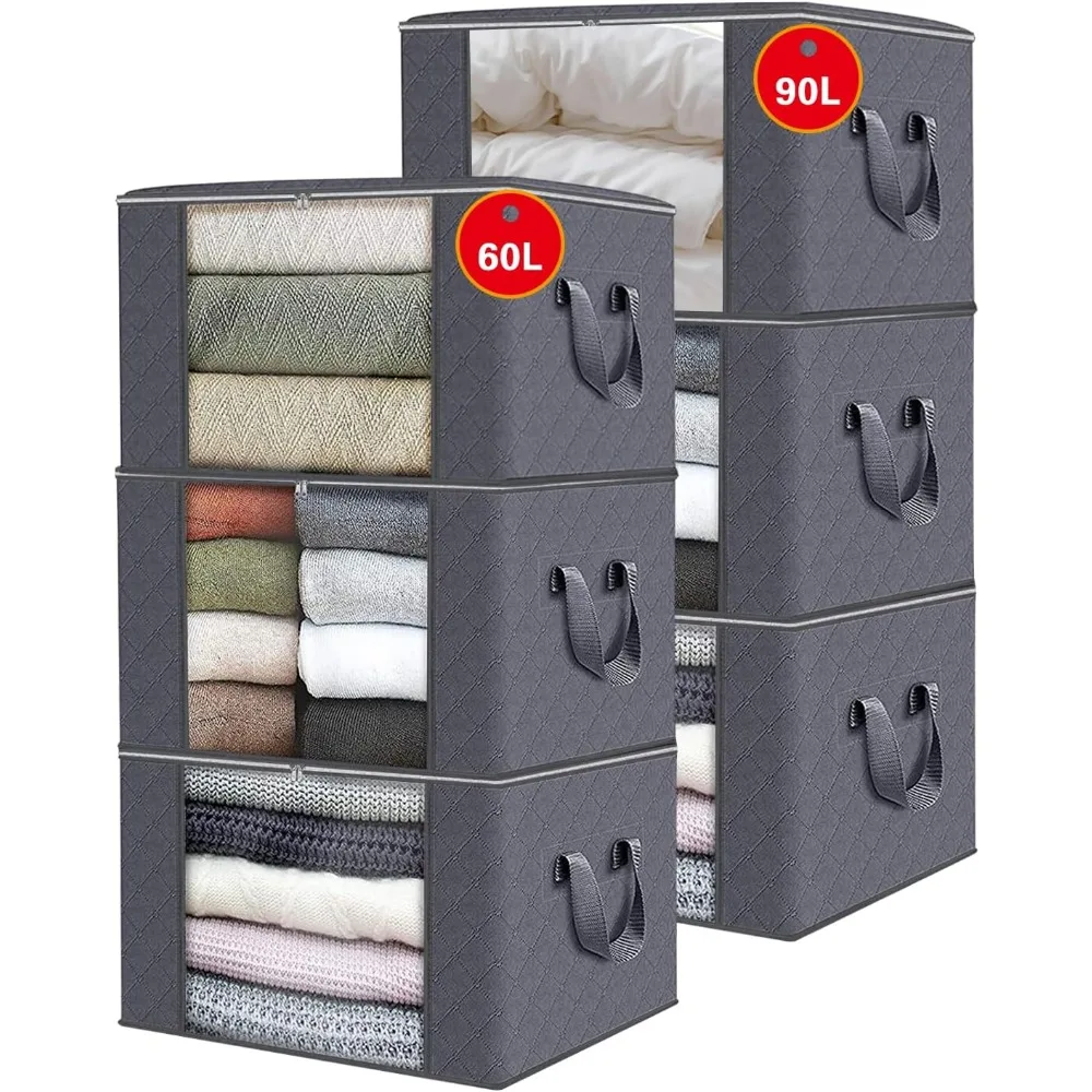 6 pack 60l/90l extra large moving bags comforter and blanket storage bins with lids foldable storage bags for clothing, blanket,
6 pack 60l/90l extra large moving bags comforter and blanket storage bins with lids foldable storage bags for clothing, blanket,