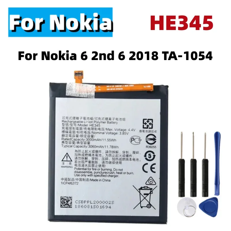 Новый аккумулятор HE345 3060 мАч для Nokia 6 2nd 6 2018 TA-1054 HE 345 Аккумуляторы Bateria + инструменты
Новый аккумулятор HE345 3060 мАч для Nokia 6 2nd 6 2018 TA-1054 HE 345 Аккумуляторы Bateria + инструменты