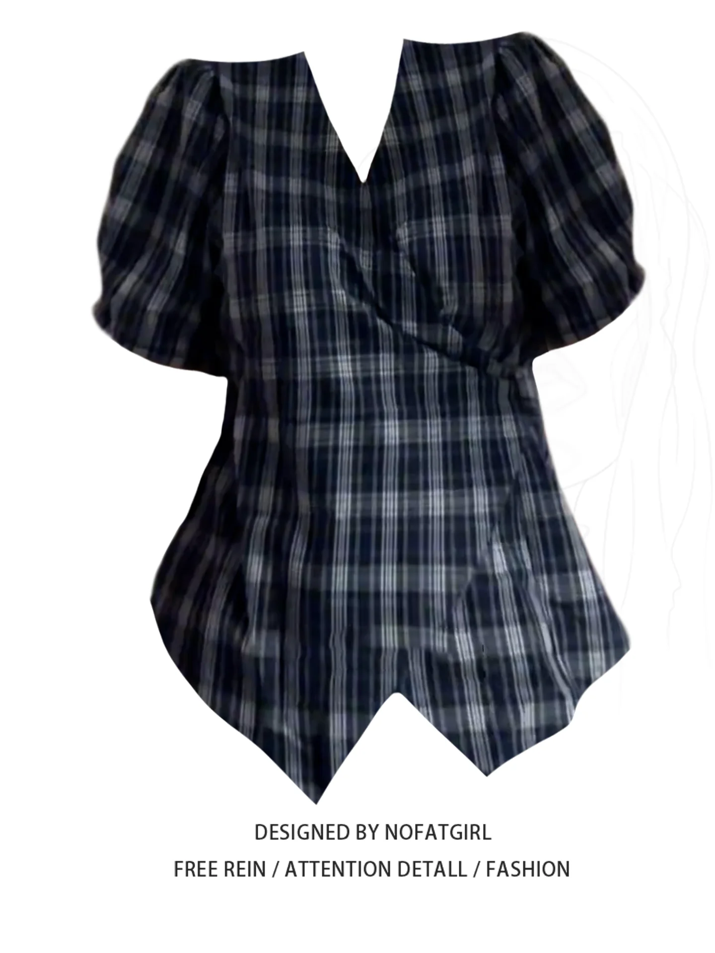 plus Size Women's Korean Retro V-Ne ort Sve Plaid irt Summer Design Sense Belt Waist Slimming Top Bubble Sve
plus Size Women's Korean Retro V-Ne ort Sve Plaid irt Summer Design Sense Belt Waist Slimming Top Bubble Sve