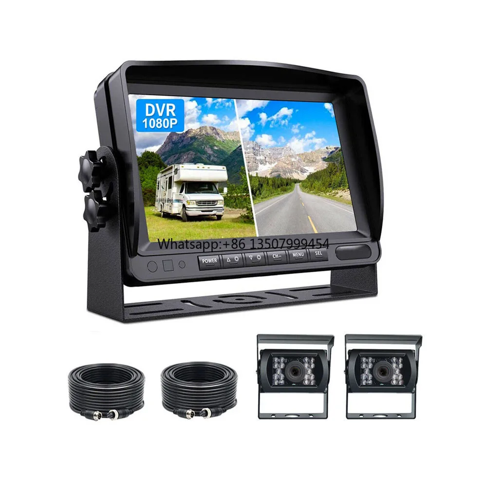 7-Inch Waterproof DVR Split Monitor Dual Rear View Backup Camera Large Vehicles Rearview Reversing System for Semi Box Truck RV