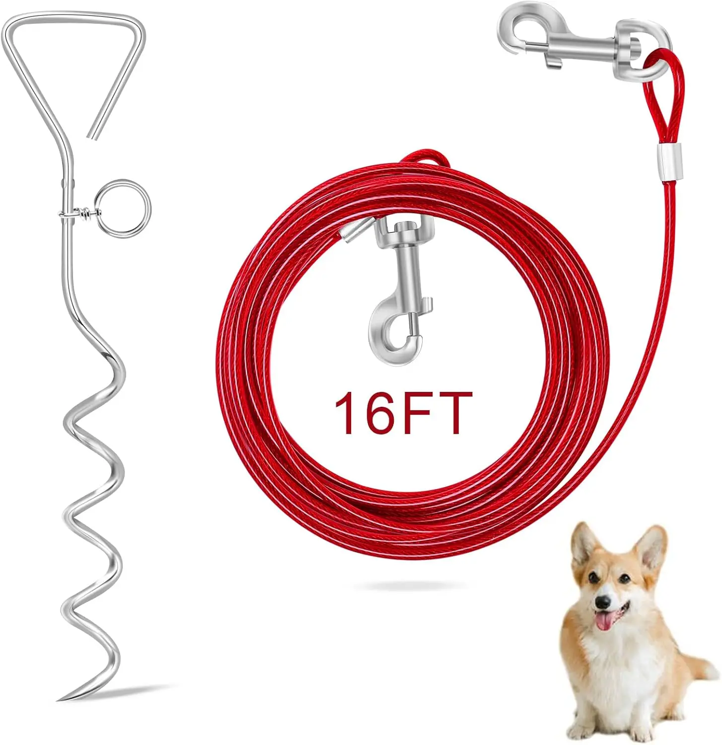 16FT Outdoor Dog Tie Out Cable & Stake for Small to Medium Dogs, Red
16FT Outdoor Dog Tie Out Cable & Stake for Small to Medium Dogs, Red