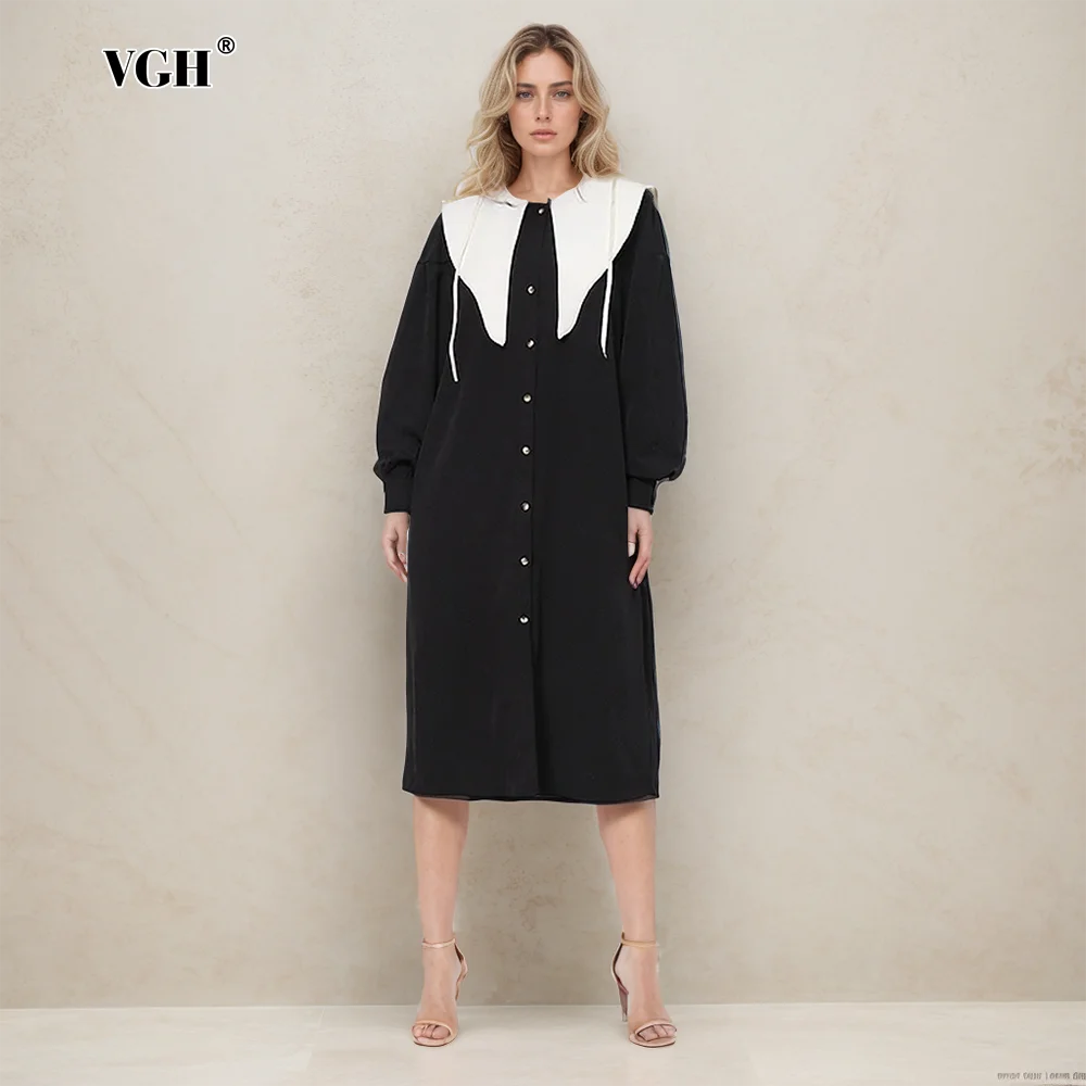 VGH Casual Patchwork Lace Up Dresses For Women Lapel Long Sleeve Hit Color Spliced Single Breasted Minimalist Female Fashion New
VGH Casual Patchwork Lace Up Dresses For Women Lapel Long Sleeve Hit Color Spliced Single Breasted Minimalist Female Fashion New