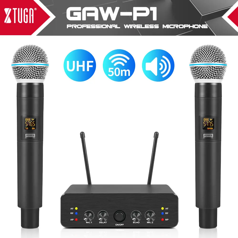 XTUGA Professional UHF Wireless Microphone System with Dual Channels Transmitter Receiver for Karaoke Party Home Meeting
XTUGA Professional UHF Wireless Microphone System with Dual Channels Transmitter Receiver for Karaoke Party Home Meeting