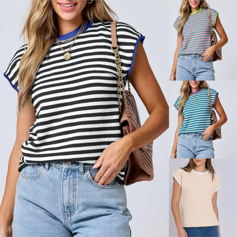 Summer Vintage Striped Women's Knitted T-Shirts 2024 New Sleeveless O-Neck Knitwear Tops Shirt Female
Summer Vintage Striped Women's Knitted T-Shirts 2024 New Sleeveless O-Neck Knitwear Tops Shirt Female