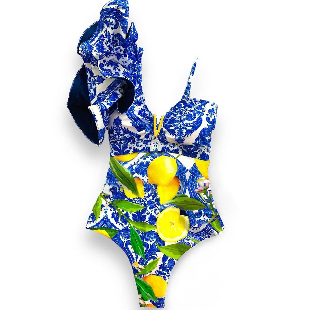 2024 New One Shoulder Double Layer Ruffle One Piece Swimsuit Women's Printed Swimwear
2024 New One Shoulder Double Layer Ruffle One Piece Swimsuit Women's Printed Swimwear