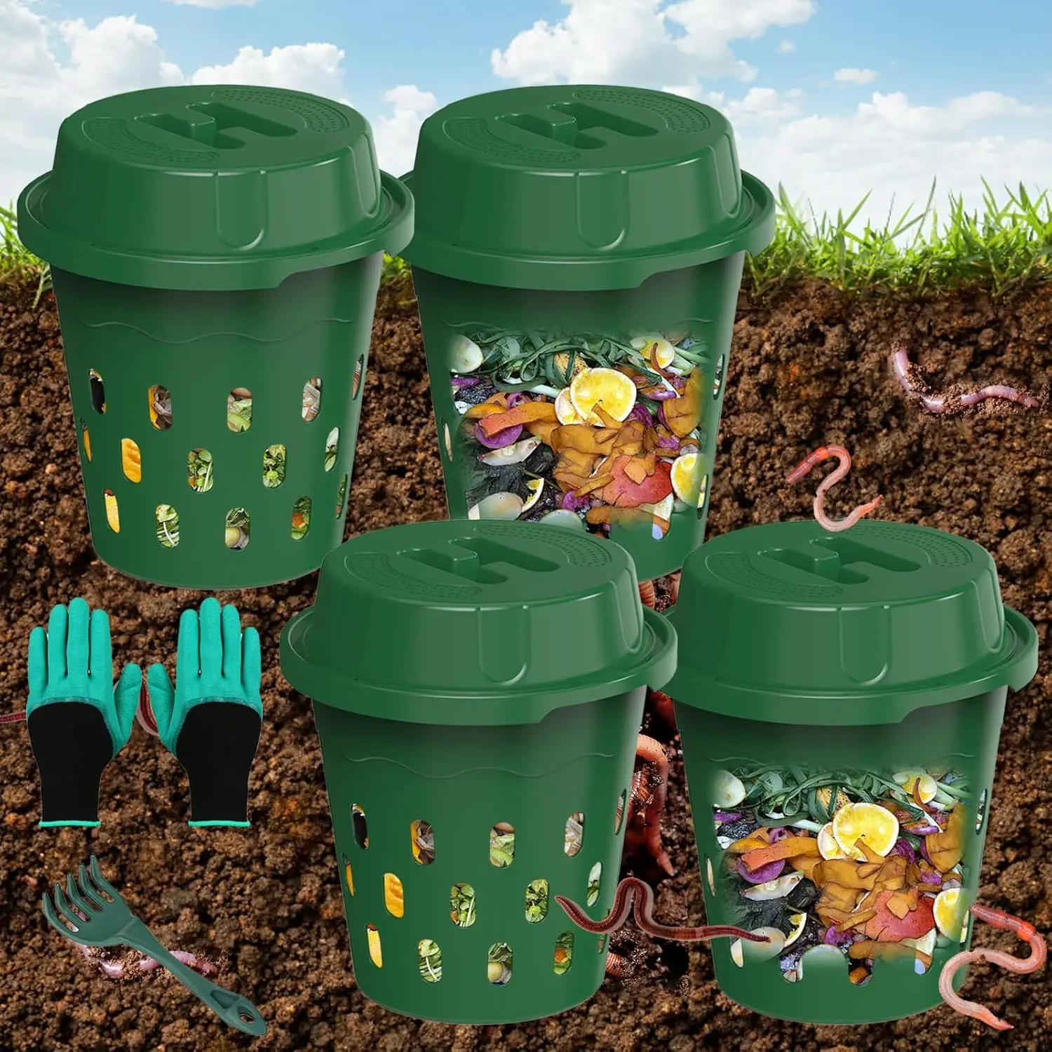 4-Pack Inground Worm Composter for Garden Beds, Easy Vermicomposting Bin for Beginners, Green
4-Pack Inground Worm Composter for Garden Beds, Easy Vermicomposting Bin for Beginners, Green