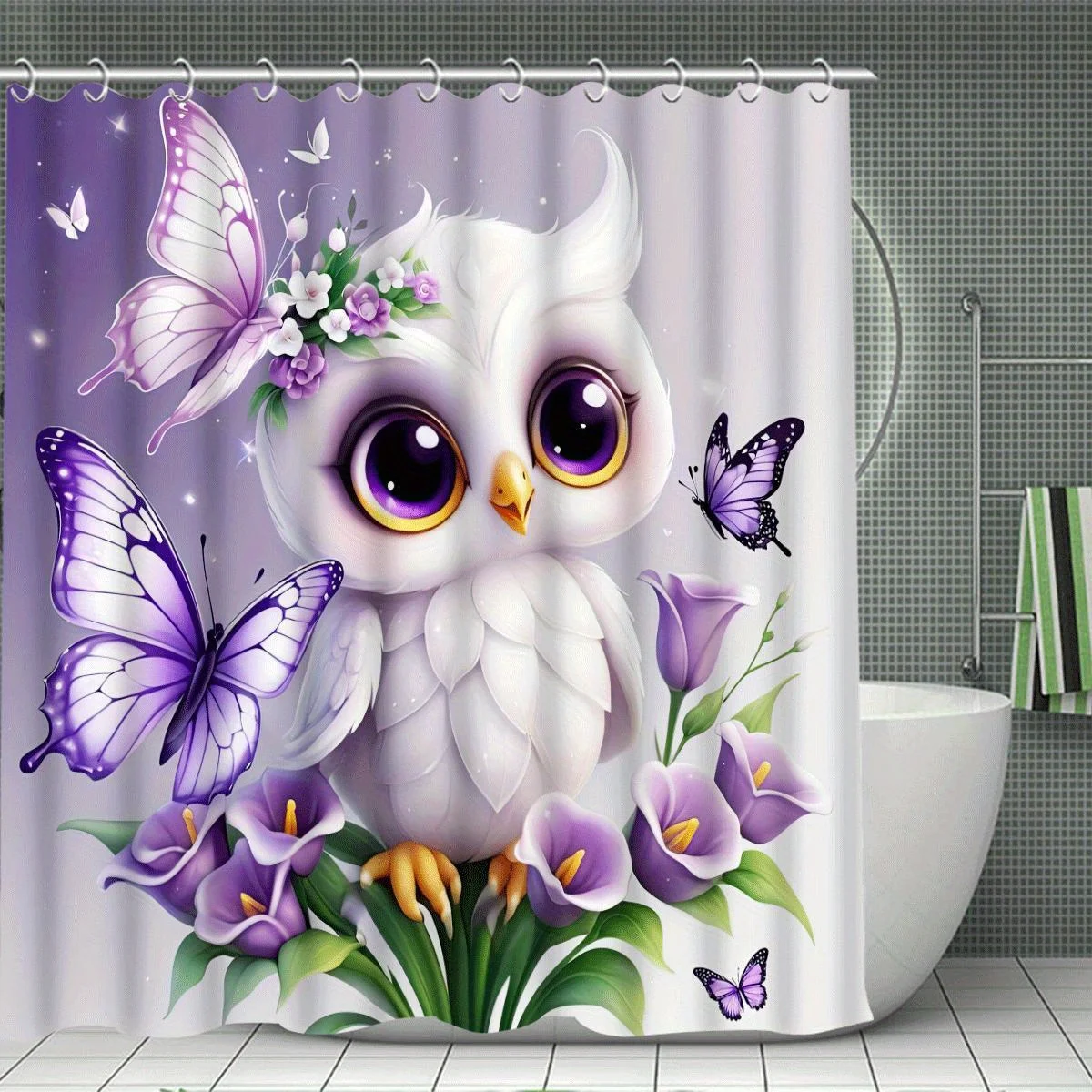 Cute White Owl with Purple Butterflies and Flowers Shower Curtain Machine Washable All Season Waterproof Privacy Protection
Cute White Owl with Purple Butterflies and Flowers Shower Curtain Machine Washable All Season Waterproof Privacy Protection