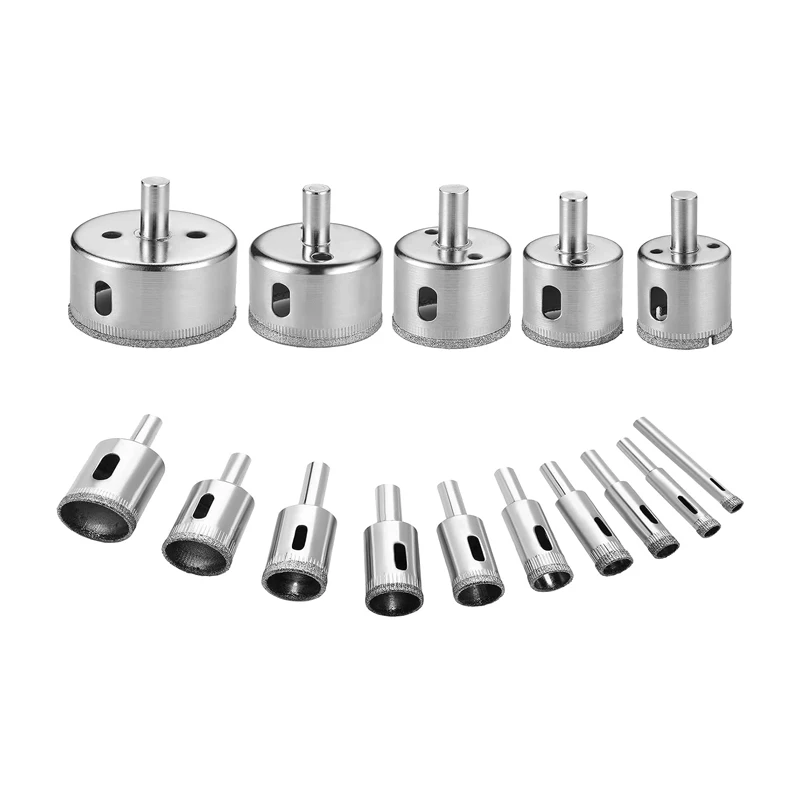 Diamond Drill Bit Set 15Pcs(8mm-50mm) Diamond Coated Hole Saw Core Drill Bit Kit for Glass Tile Ceramic Marble Porcelain Cutting
Diamond Drill Bit Set 15Pcs(8mm-50mm) Diamond Coated Hole Saw Core Drill Bit Kit for Glass Tile Ceramic Marble Porcelain Cutting