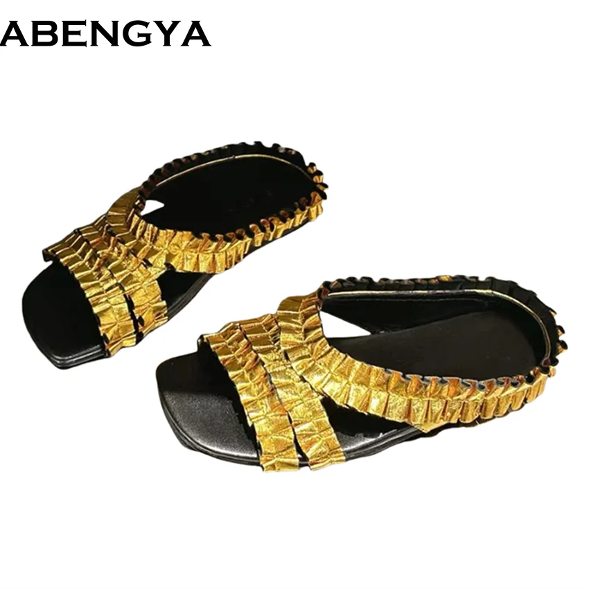 ABENGYA Square Toe Pleated FlipFlops Women Slippers Flat Leather Beach Shoes Sandals Summer Open Toe Holiday Flat Slippers
ABENGYA Square Toe Pleated FlipFlops Women Slippers Flat Leather Beach Shoes Sandals Summer Open Toe Holiday Flat Slippers
