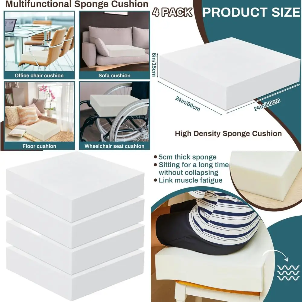 6 x 24 x 24 High Density Upholstery Foam for Seat Cushions, Patio Furniture, Commercial Dining, and DIY Projects
6 x 24 x 24 High Density Upholstery Foam for Seat Cushions, Patio Furniture, Commercial Dining, and DIY Projects