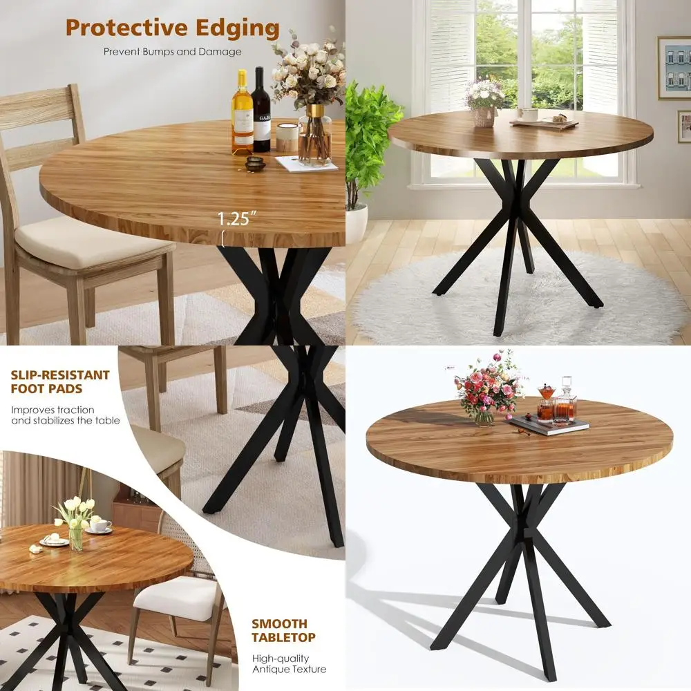 Mid-Century Modern Round Dining Table, 39 for 4-6 People, Space-Saving with Black Metal Legs
Mid-Century Modern Round Dining Table, 39 for 4-6 People, Space-Saving with Black Metal Legs