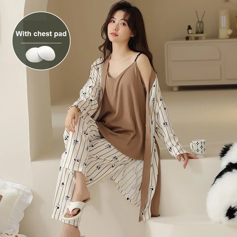Women Kimono Animal Print Robe+Sling+Pants 3 Pieces Pajamas Sets Female Cotton Sleepwear Pijamas Mujer Home Wear Home Clothing
Women Kimono Animal Print Robe+Sling+Pants 3 Pieces Pajamas Sets Female Cotton Sleepwear Pijamas Mujer Home Wear Home Clothing