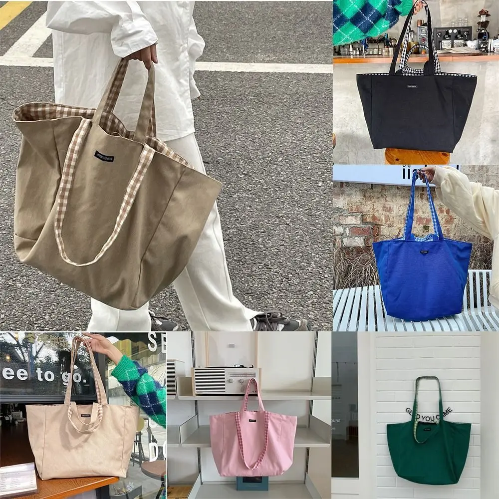 Casual Korean Style Plaid Double-side Canvas Bags Solid Color Shoulder Bag Vacation Tote Bag Large Capacity Student
Casual Korean Style Plaid Double-side Canvas Bags Solid Color Shoulder Bag Vacation Tote Bag Large Capacity Student