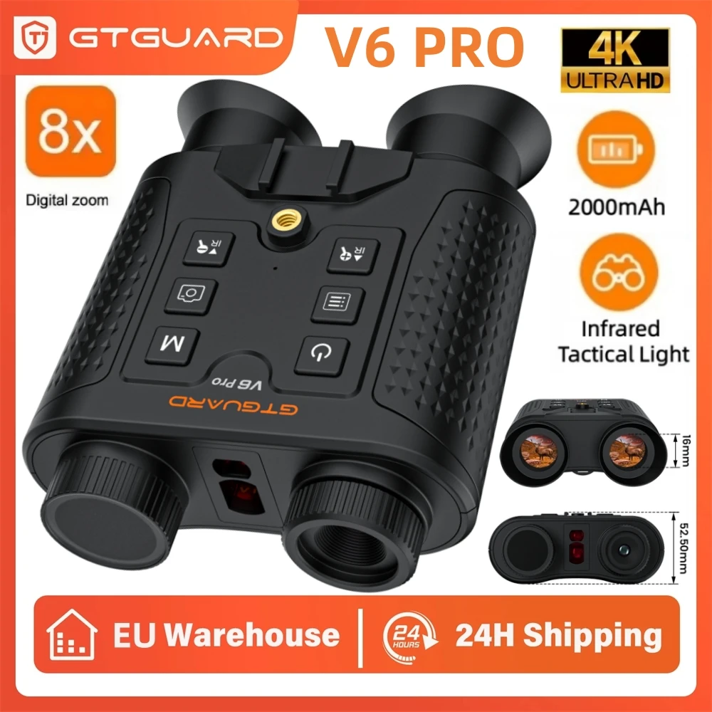 GTGUARD V6 Pro Night Vision Goggles 4K Binoculars IR Night Visions Scope Camera 8X Digital Zoom Telescope Day/Night For Outdoor
GTGUARD V6 Pro Night Vision Goggles 4K Binoculars IR Night Visions Scope Camera 8X Digital Zoom Telescope Day/Night For Outdoor
