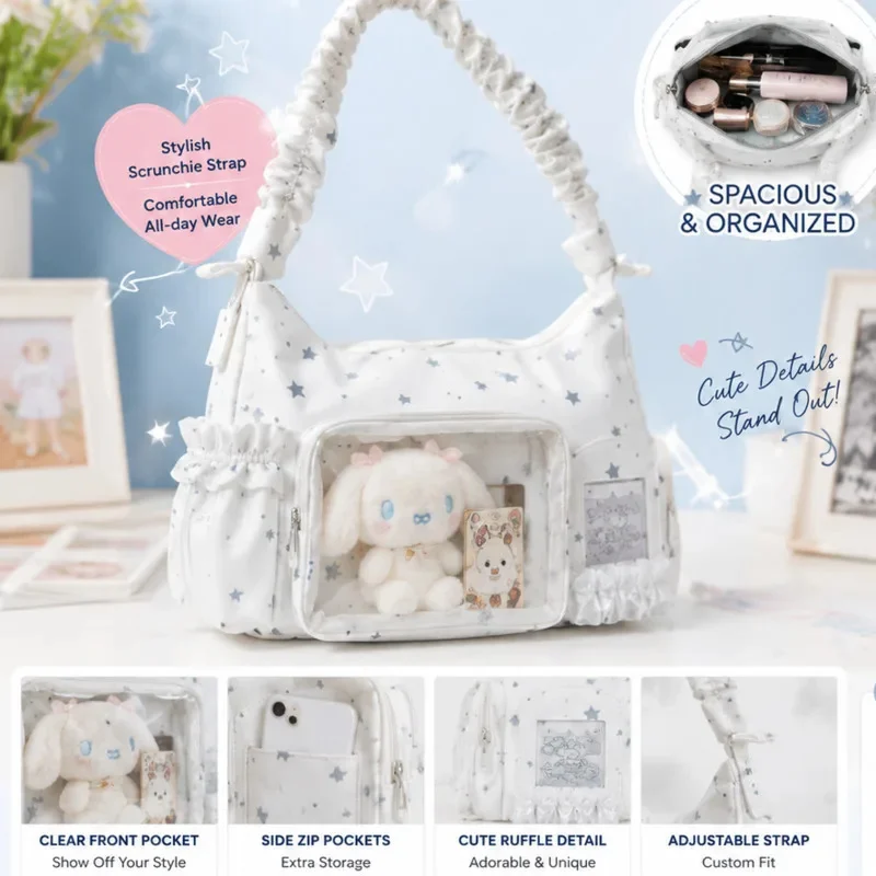 Bow PVC Shoulder Bag Y2K Transparent Itabag Kawaii Lace Large Capacity Itabag Badge Display Bag For Anime Exhibition Women New
Bow PVC Shoulder Bag Y2K Transparent Itabag Kawaii Lace Large Capacity Itabag Badge Display Bag For Anime Exhibition Women New