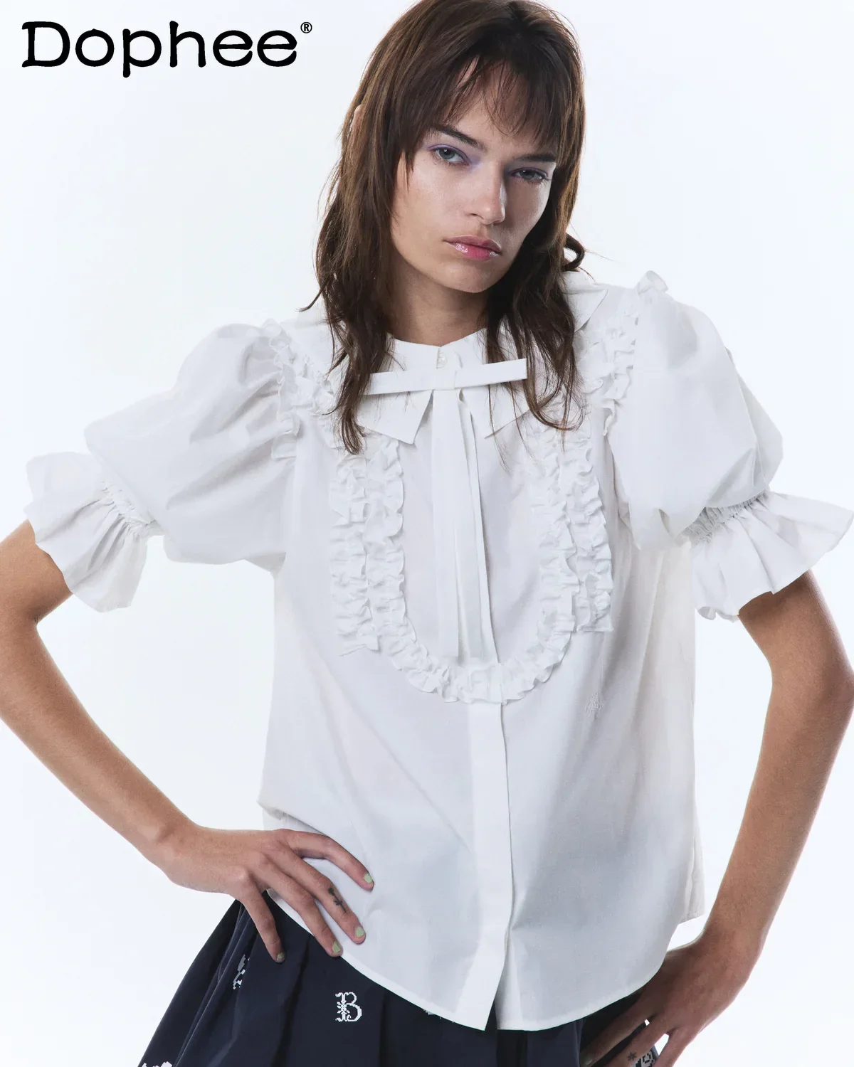 Japanese Sweet Age-reducing Blue Shirt Women's New Bubble Sleeve Frilly Design Simple Casual Shirt in Summer 2026
Japanese Sweet Age-reducing Blue Shirt Women's New Bubble Sleeve Frilly Design Simple Casual Shirt in Summer 2026