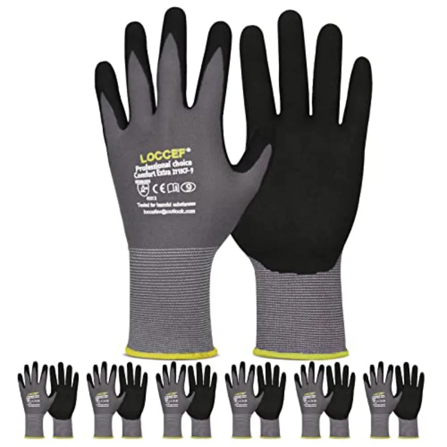 LOCCEF Work Gloves MicroFoam Nitrile Coated-6 Pairs, Seaml Knit Nylon Gloves, Gray Work gloves
LOCCEF Work Gloves MicroFoam Nitrile Coated-6 Pairs, Seaml Knit Nylon Gloves, Gray Work gloves