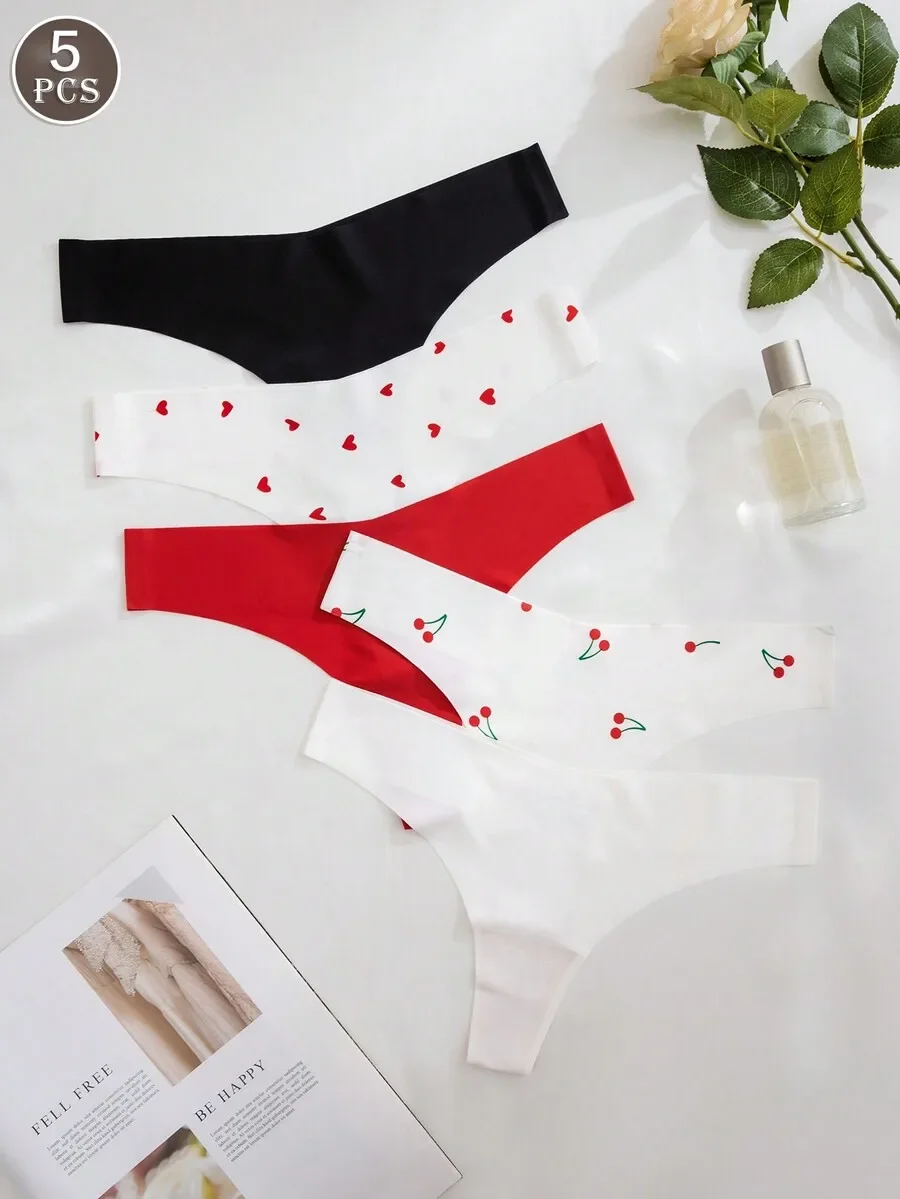 5 Pcs Womens Thong Underwear Set Solid And Printed Cherry Heart Design
5 Pcs Womens Thong Underwear Set Solid And Printed Cherry Heart Design