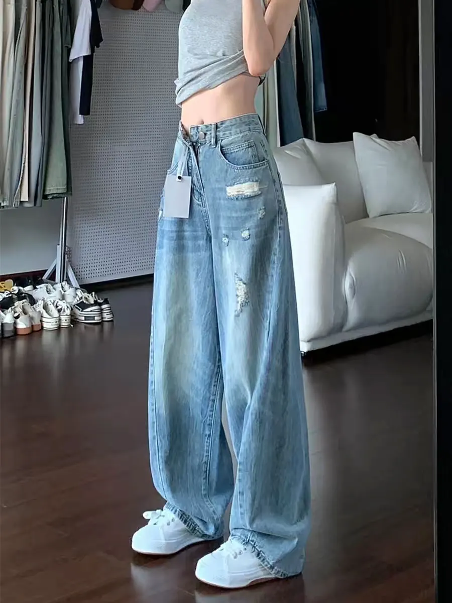 plus Size Blue Ripped Denim Jeans Women's Summer American Style High Waist Straight Leg Wide Leg Pants Slimming Effect
plus Size Blue Ripped Denim Jeans Women's Summer American Style High Waist Straight Leg Wide Leg Pants Slimming Effect